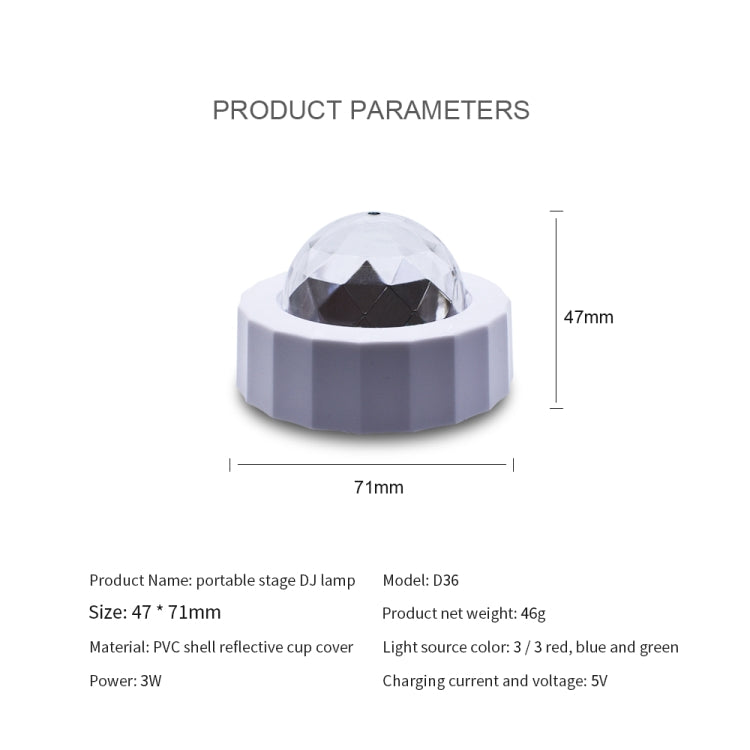 D36 3W DC 5V USB Charging Car Portable DJ Light Sound Activated Atmosphere Light Star Music Light Lamp