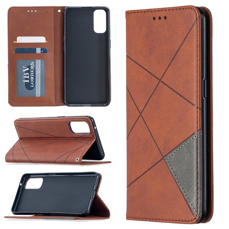 For OPPO Reno4 5G Rhombus Texture Horizontal Flip Magnetic Leather Case with Holder & Card Slots