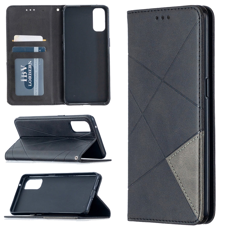 For OPPO Reno4 5G Rhombus Texture Horizontal Flip Magnetic Leather Case with Holder & Card Slots