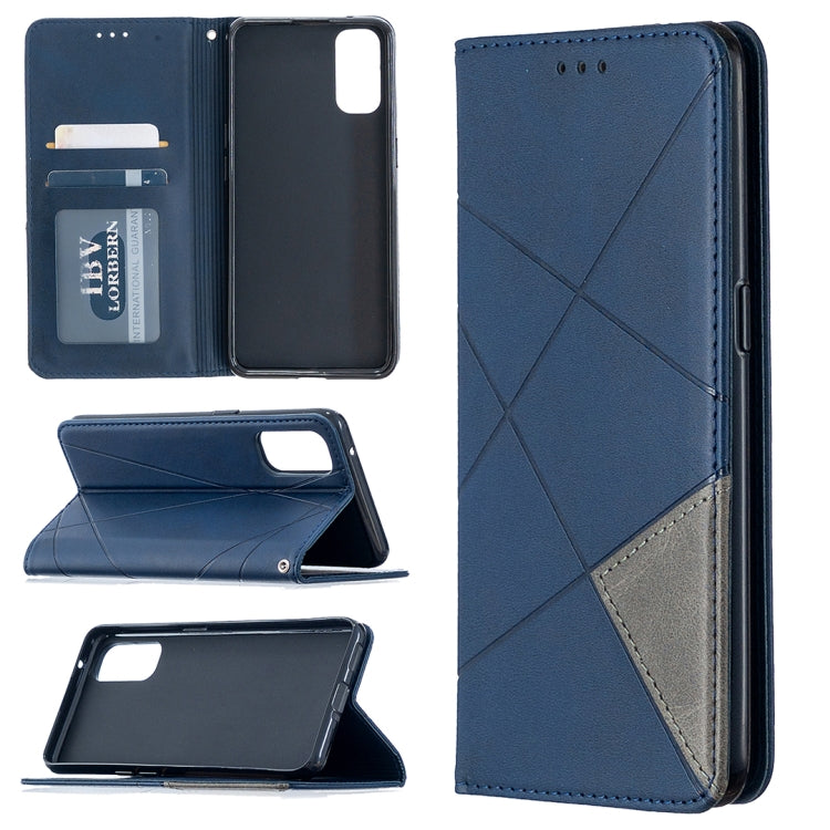 For OPPO Reno4 5G Rhombus Texture Horizontal Flip Magnetic Leather Case with Holder & Card Slots