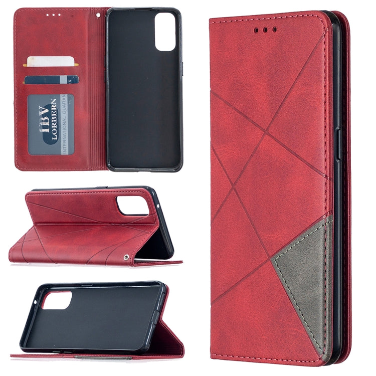 For OPPO Reno4 5G Rhombus Texture Horizontal Flip Magnetic Leather Case with Holder & Card Slots