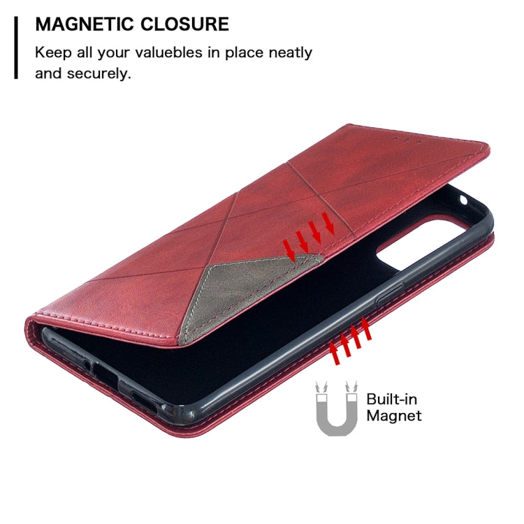 For OPPO Reno4 5G Rhombus Texture Horizontal Flip Magnetic Leather Case with Holder & Card Slots