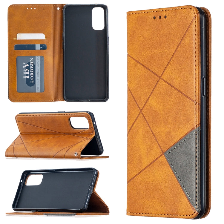 For OPPO Reno4 5G Rhombus Texture Horizontal Flip Magnetic Leather Case with Holder & Card Slots