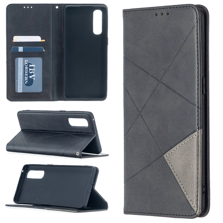 For OPPO Find X2 Neo / Reno 3 Pro Rhombus Texture Horizontal Flip Magnetic Leather Case with Holder & Card Slots