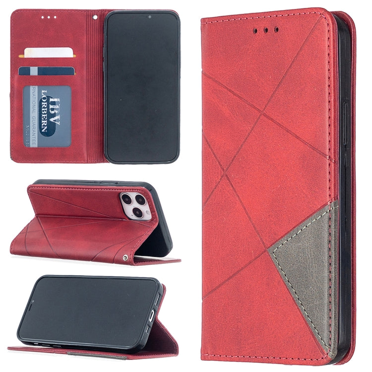 For iPhone 12 / 12 Pro Rhombus Texture Horizontal Flip Magnetic Leather Case with Holder & Card Slots