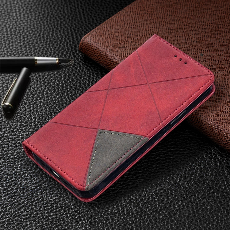 For iPhone 12 / 12 Pro Rhombus Texture Horizontal Flip Magnetic Leather Case with Holder & Card Slots