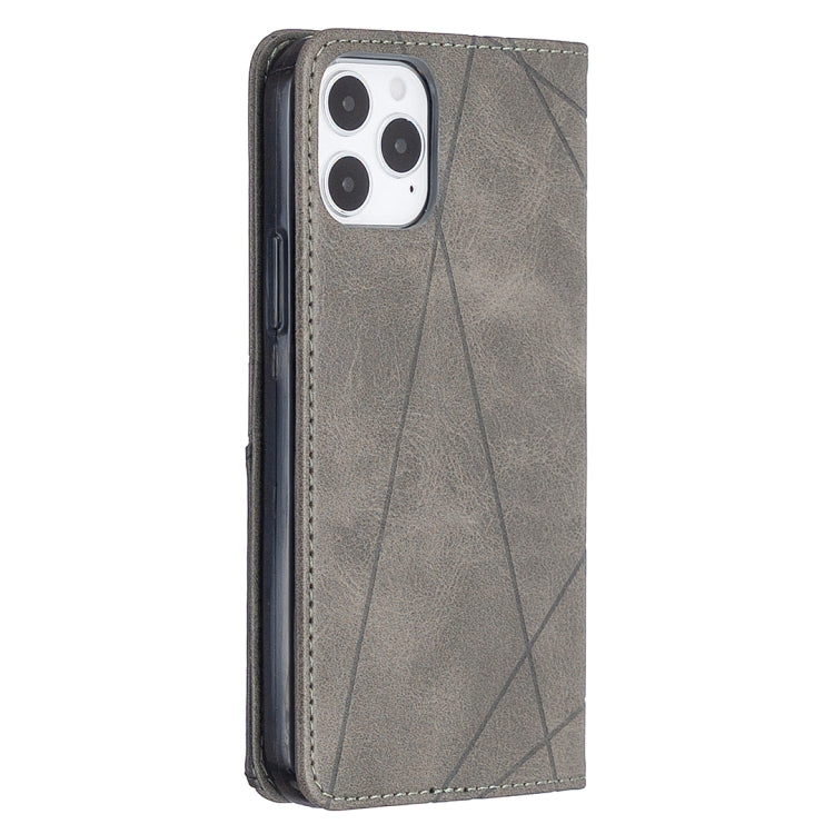 For iPhone 12 / 12 Pro Rhombus Texture Horizontal Flip Magnetic Leather Case with Holder & Card Slots