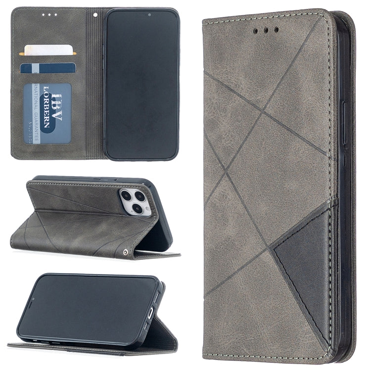 For iPhone 12 / 12 Pro Rhombus Texture Horizontal Flip Magnetic Leather Case with Holder & Card Slots