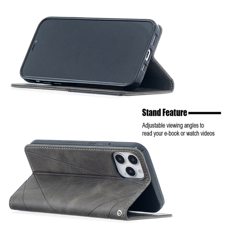For iPhone 12 / 12 Pro Rhombus Texture Horizontal Flip Magnetic Leather Case with Holder & Card Slots