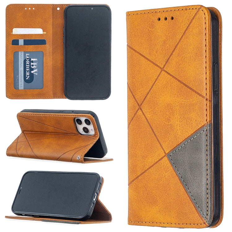 For iPhone 12 / 12 Pro Rhombus Texture Horizontal Flip Magnetic Leather Case with Holder & Card Slots