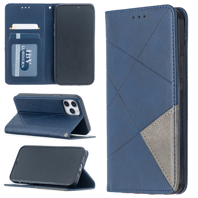 For iPhone 12 / 12 Pro Rhombus Texture Horizontal Flip Magnetic Leather Case with Holder & Card Slots