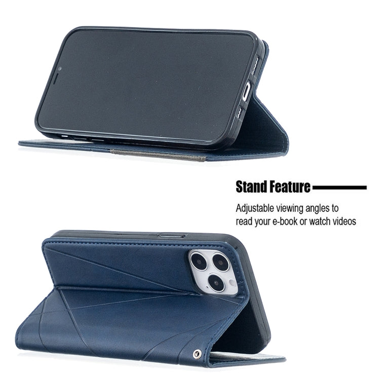 For iPhone 12 / 12 Pro Rhombus Texture Horizontal Flip Magnetic Leather Case with Holder & Card Slots