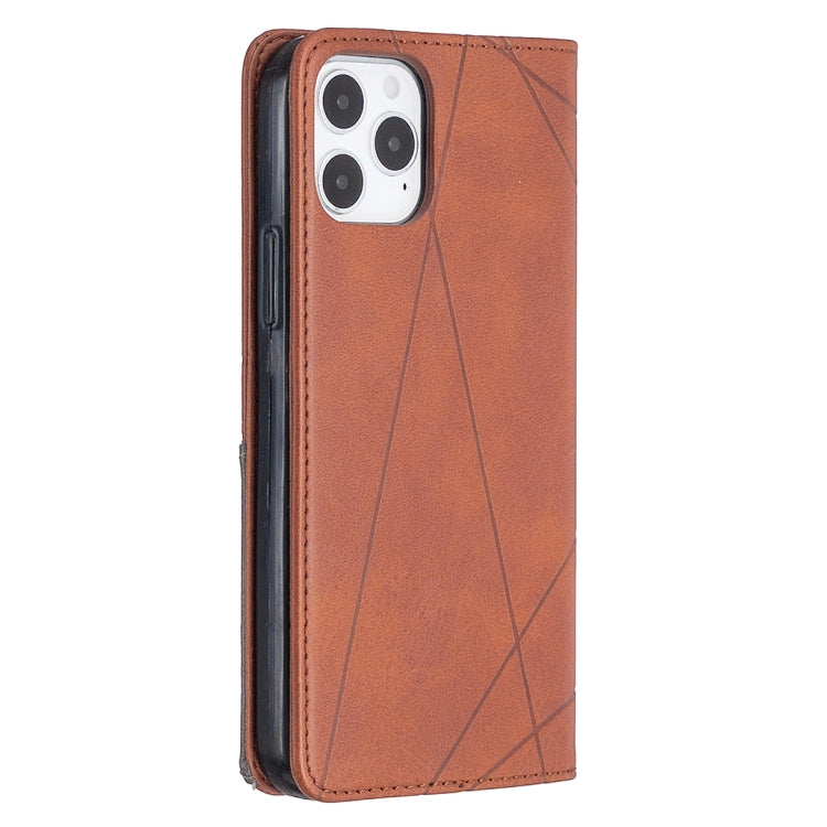 For iPhone 12 / 12 Pro Rhombus Texture Horizontal Flip Magnetic Leather Case with Holder & Card Slots