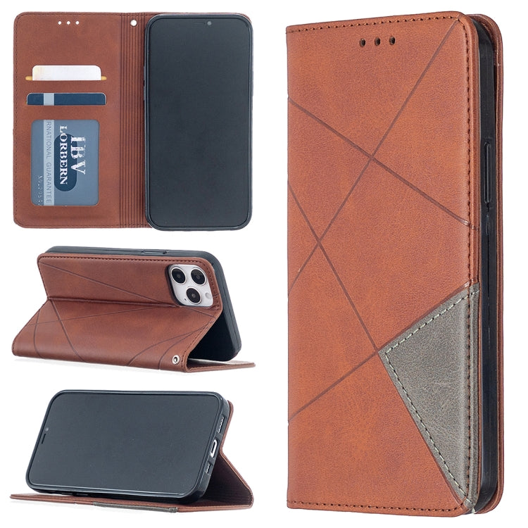 For iPhone 12 / 12 Pro Rhombus Texture Horizontal Flip Magnetic Leather Case with Holder & Card Slots