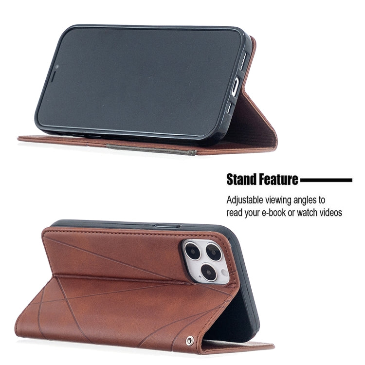 For iPhone 12 / 12 Pro Rhombus Texture Horizontal Flip Magnetic Leather Case with Holder & Card Slots