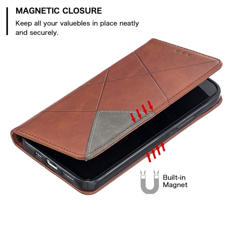 For iPhone 12 / 12 Pro Rhombus Texture Horizontal Flip Magnetic Leather Case with Holder & Card Slots
