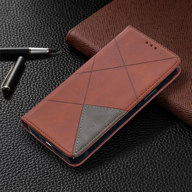 For iPhone 12 / 12 Pro Rhombus Texture Horizontal Flip Magnetic Leather Case with Holder & Card Slots