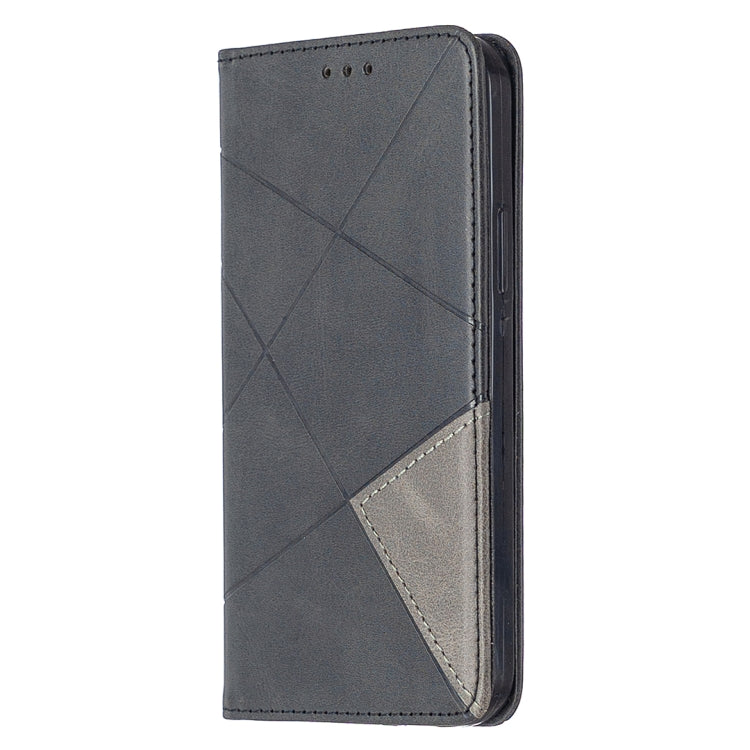 For iPhone 12 / 12 Pro Rhombus Texture Horizontal Flip Magnetic Leather Case with Holder & Card Slots