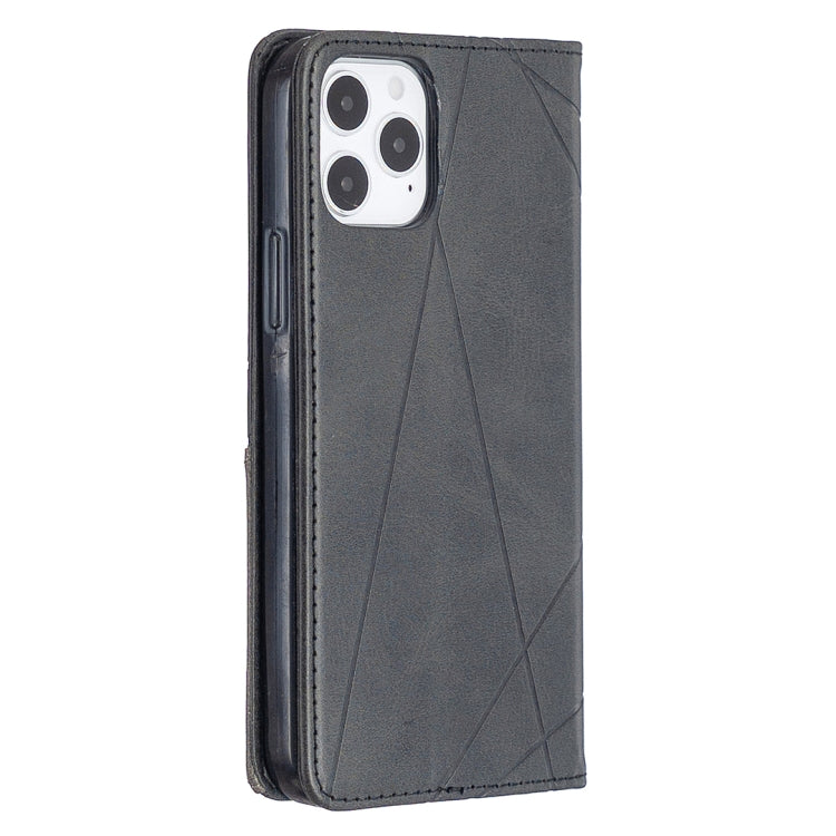 For iPhone 12 / 12 Pro Rhombus Texture Horizontal Flip Magnetic Leather Case with Holder & Card Slots