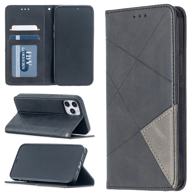 For iPhone 12 / 12 Pro Rhombus Texture Horizontal Flip Magnetic Leather Case with Holder & Card Slots