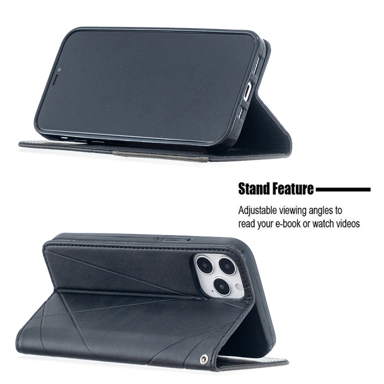 For iPhone 12 / 12 Pro Rhombus Texture Horizontal Flip Magnetic Leather Case with Holder & Card Slots