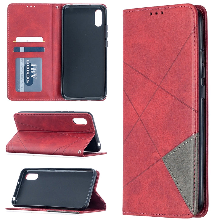 For Xiaomi Redmi 9A Rhombus Texture Horizontal Flip Magnetic Leather Case with Holder & Card Slots