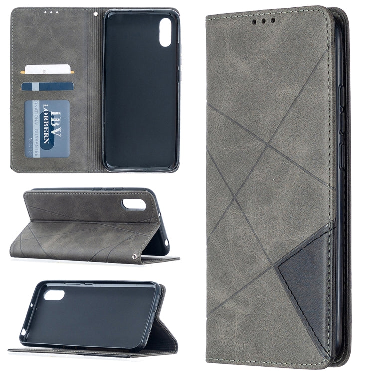 For Xiaomi Redmi 9A Rhombus Texture Horizontal Flip Magnetic Leather Case with Holder & Card Slots