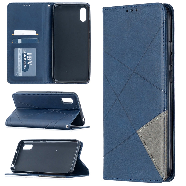 For Xiaomi Redmi 9A Rhombus Texture Horizontal Flip Magnetic Leather Case with Holder & Card Slots