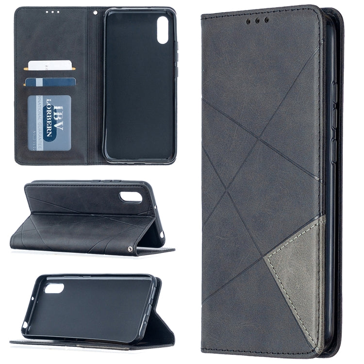For Xiaomi Redmi 9A Rhombus Texture Horizontal Flip Magnetic Leather Case with Holder & Card Slots