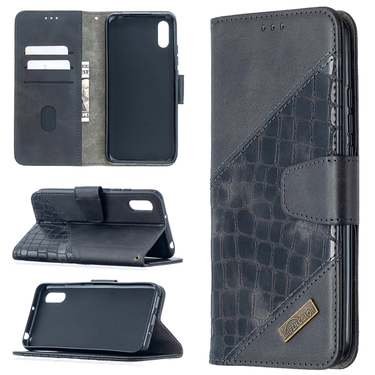 For Xiaomi Redmi 9A Matching Color Crocodile Texture Horizontal Flip PU Leather Case with Wallet & Holder & Card Slots
