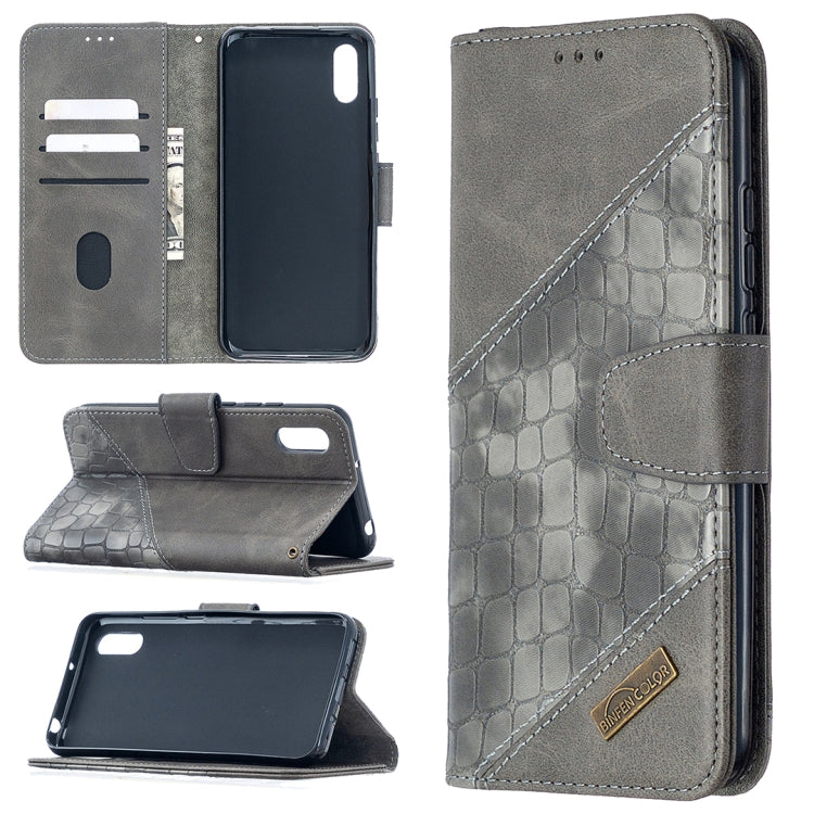 For Xiaomi Redmi 9A Matching Color Crocodile Texture Horizontal Flip PU Leather Case with Wallet & Holder & Card Slots