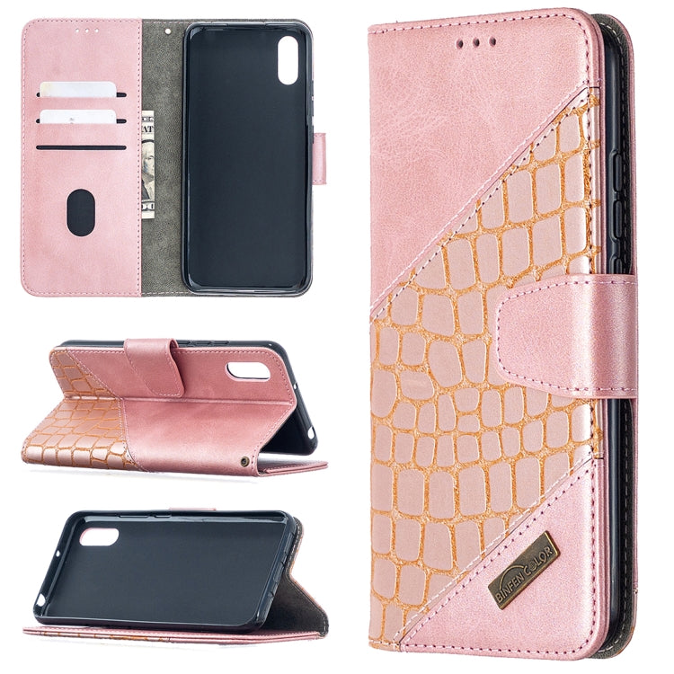 For Xiaomi Redmi 9A Matching Color Crocodile Texture Horizontal Flip PU Leather Case with Wallet & Holder & Card Slots
