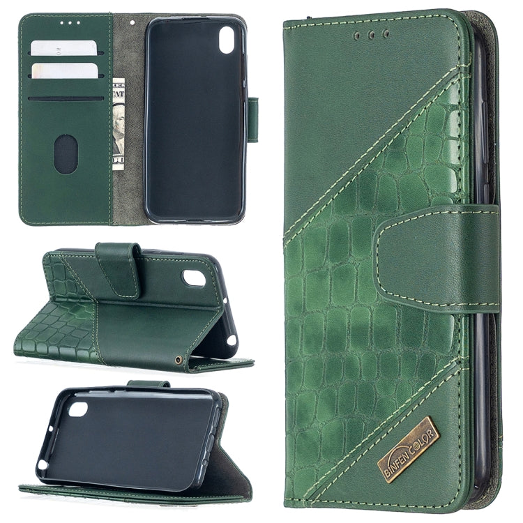 For Huawei Y5(2019) Matching Color Crocodile Texture Horizontal Flip PU Leather Case with Wallet & Holder & Card Slots