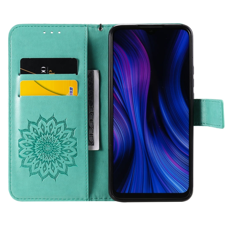 For Xiaomi Redmi 9 Sun Embossing Pattern Horizontal Flip Leather Case with Card Slot & Holder & Wallet & Lanyard