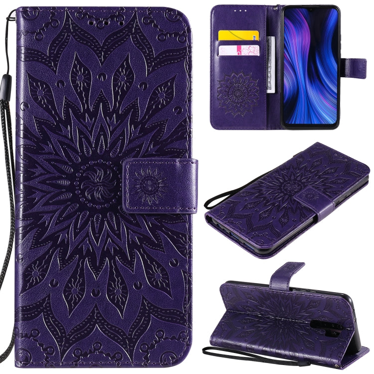 For Xiaomi Redmi 9 Sun Embossing Pattern Horizontal Flip Leather Case with Card Slot & Holder & Wallet & Lanyard