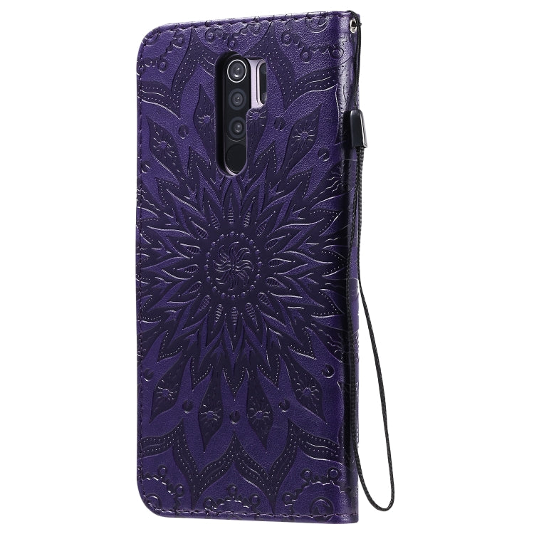 For Xiaomi Redmi 9 Sun Embossing Pattern Horizontal Flip Leather Case with Card Slot & Holder & Wallet & Lanyard