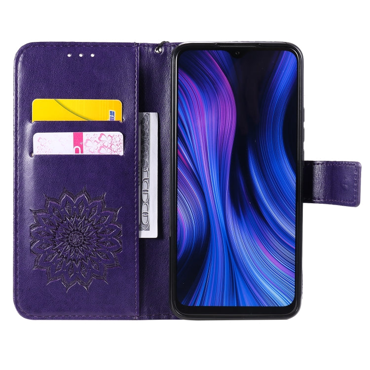 For Xiaomi Redmi 9 Sun Embossing Pattern Horizontal Flip Leather Case with Card Slot & Holder & Wallet & Lanyard