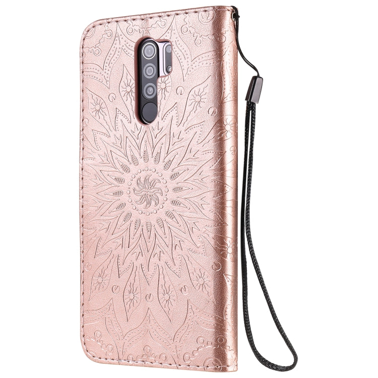 For Xiaomi Redmi 9 Sun Embossing Pattern Horizontal Flip Leather Case with Card Slot & Holder & Wallet & Lanyard