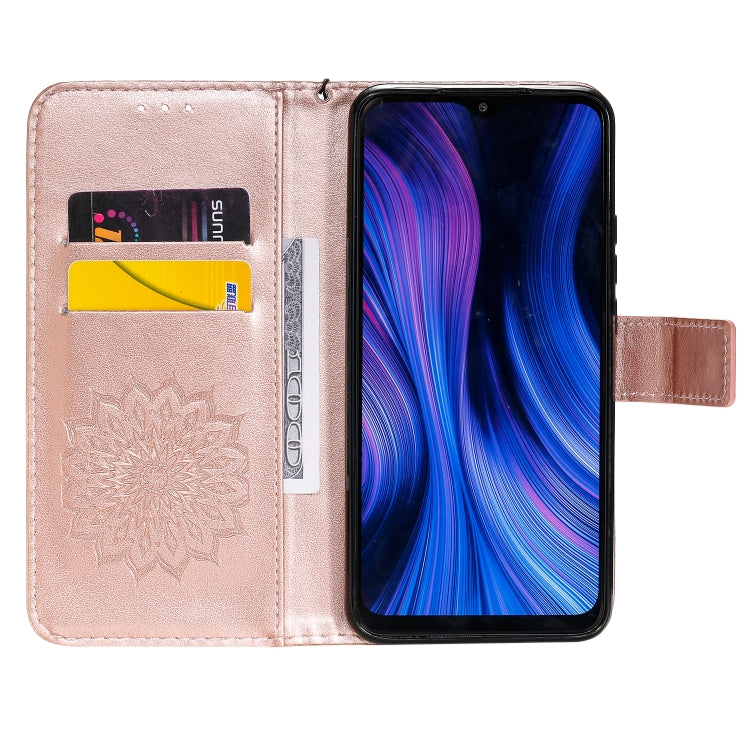 For Xiaomi Redmi 9 Sun Embossing Pattern Horizontal Flip Leather Case with Card Slot & Holder & Wallet & Lanyard