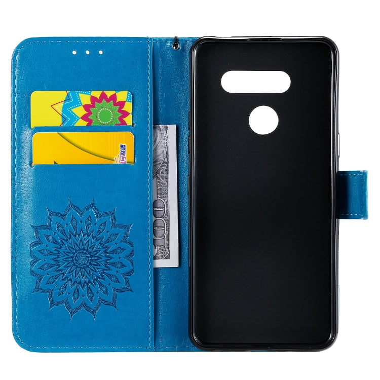For LG K50S Pressed Printing Sunflower Pattern Horizontal Flip PU Leather Case Holder & Card Slots & Wallet & Lanyard