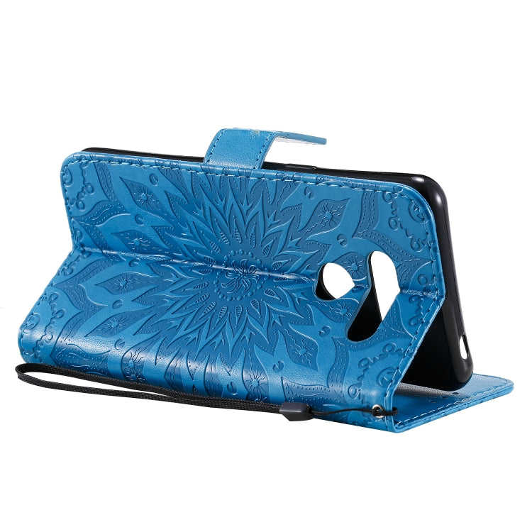 For LG K50S Pressed Printing Sunflower Pattern Horizontal Flip PU Leather Case Holder & Card Slots & Wallet & Lanyard