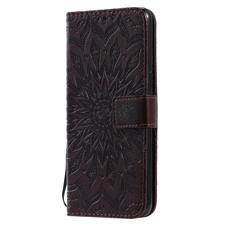 For LG K50S Pressed Printing Sunflower Pattern Horizontal Flip PU Leather Case Holder & Card Slots & Wallet & Lanyard