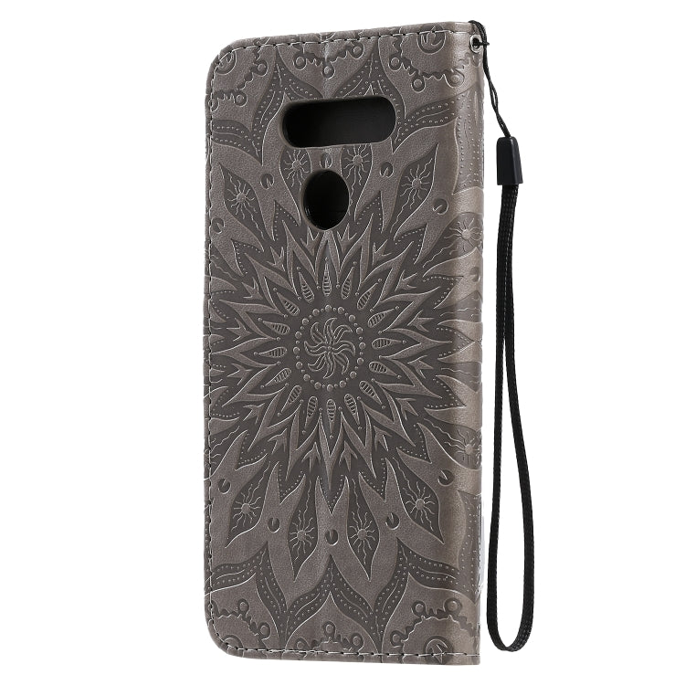 For LG K50S Pressed Printing Sunflower Pattern Horizontal Flip PU Leather Case Holder & Card Slots & Wallet & Lanyard