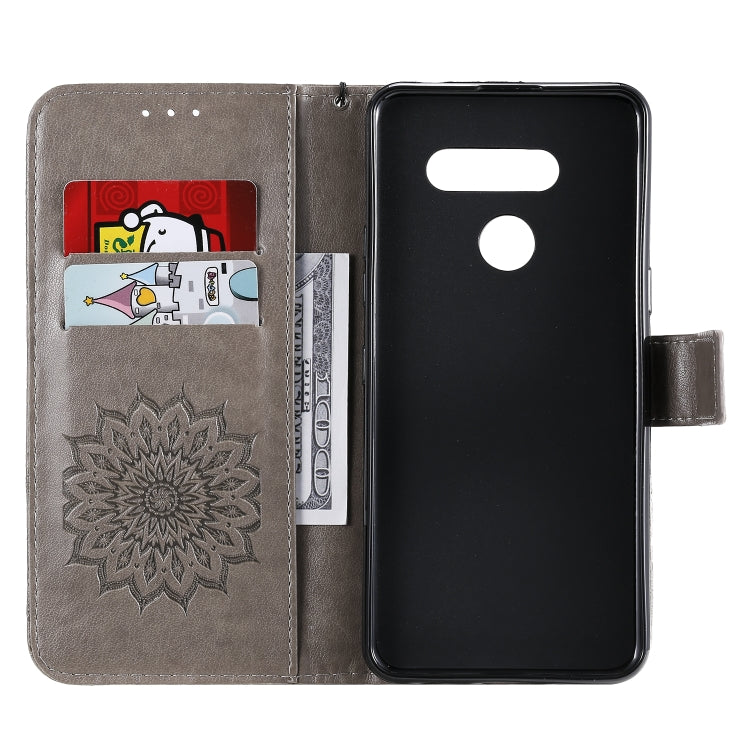 For LG K50S Pressed Printing Sunflower Pattern Horizontal Flip PU Leather Case Holder & Card Slots & Wallet & Lanyard