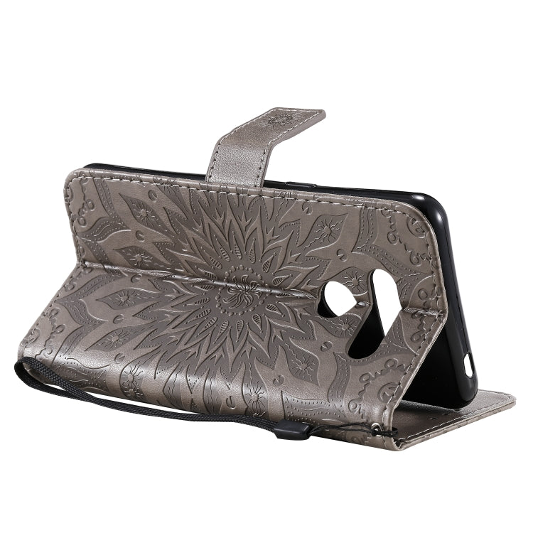 For LG K50S Pressed Printing Sunflower Pattern Horizontal Flip PU Leather Case Holder & Card Slots & Wallet & Lanyard