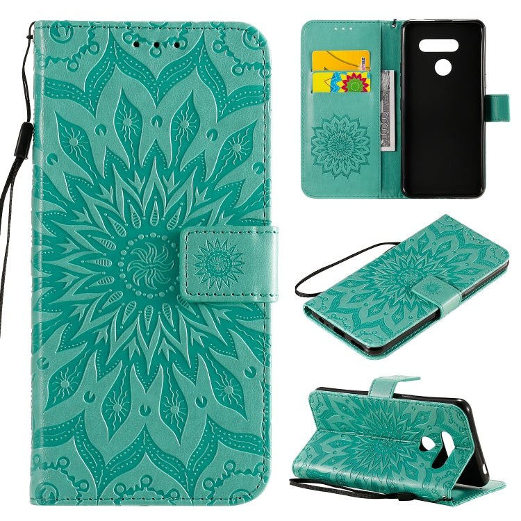 For LG K50S Pressed Printing Sunflower Pattern Horizontal Flip PU Leather Case Holder & Card Slots & Wallet & Lanyard