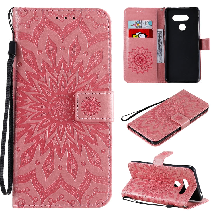 For LG K50S Pressed Printing Sunflower Pattern Horizontal Flip PU Leather Case Holder & Card Slots & Wallet & Lanyard