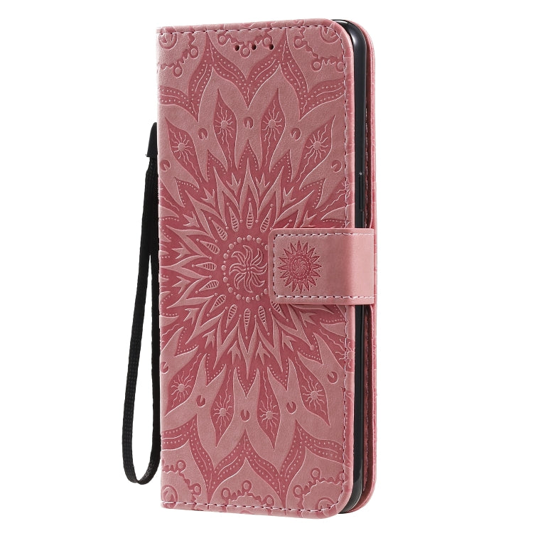 For LG K50S Pressed Printing Sunflower Pattern Horizontal Flip PU Leather Case Holder & Card Slots & Wallet & Lanyard