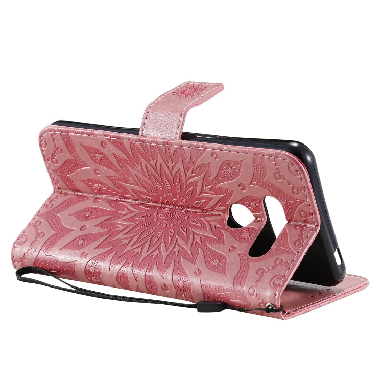 For LG K50S Pressed Printing Sunflower Pattern Horizontal Flip PU Leather Case Holder & Card Slots & Wallet & Lanyard