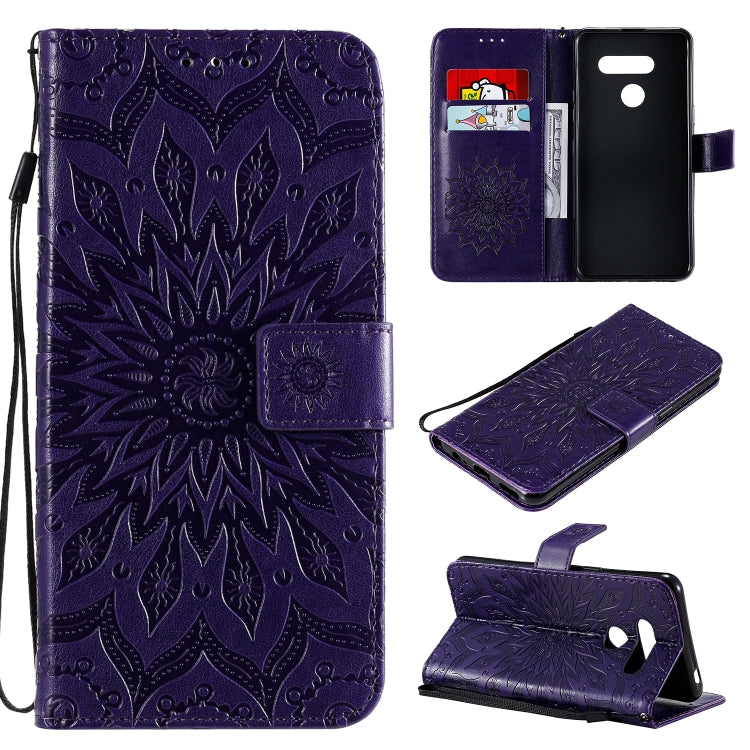 For LG K50S Pressed Printing Sunflower Pattern Horizontal Flip PU Leather Case Holder & Card Slots & Wallet & Lanyard